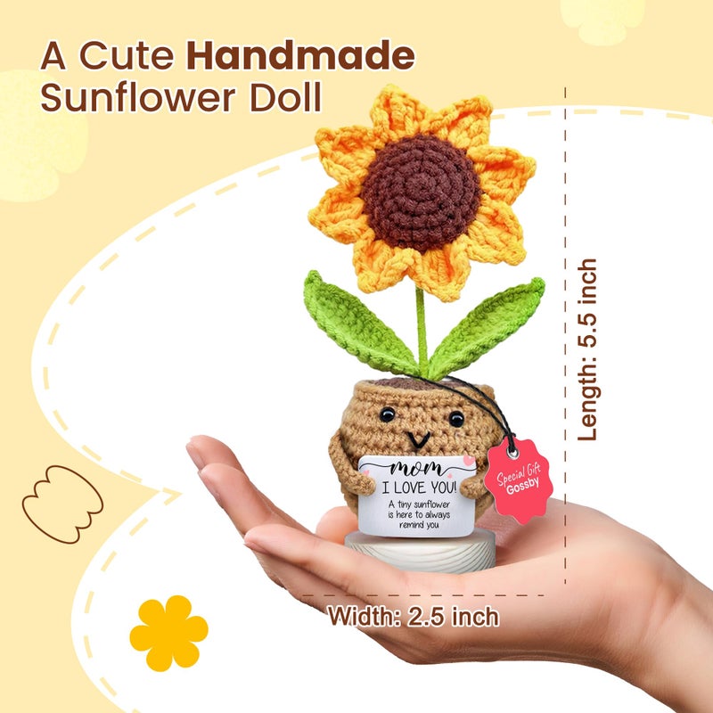 Gossby Gift for Mom - Handmade Positive Sunflower Doll Crochet with Card - I Love You - Mom Gift from Daughter  Son  Kid - Mothers Day  Christmas  Birthday Present Idea - Knitted Decor - Image 2